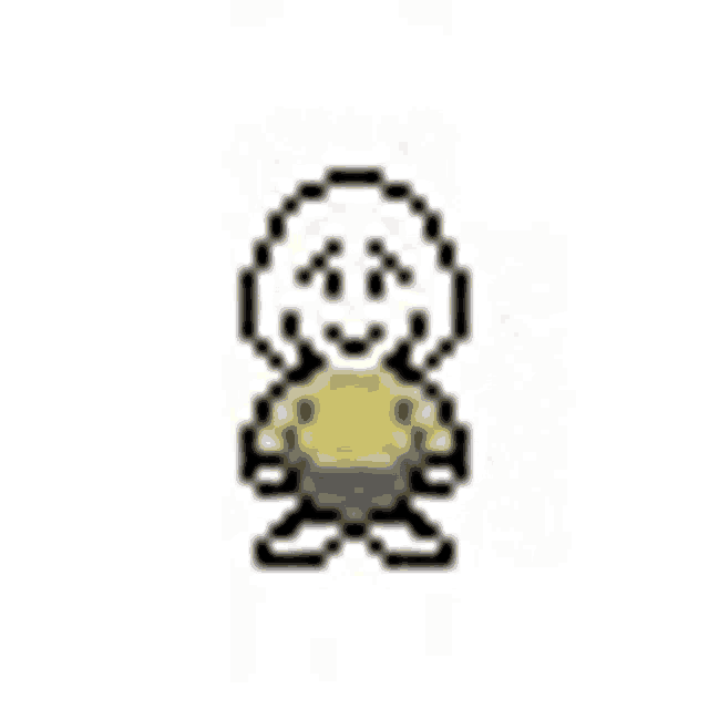 a pixel art drawing of a person wearing a yellow sweater and a yellow shirt .