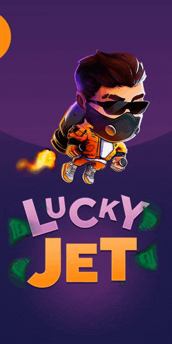 a poster for lucky jet with a man in a mask flying through the air