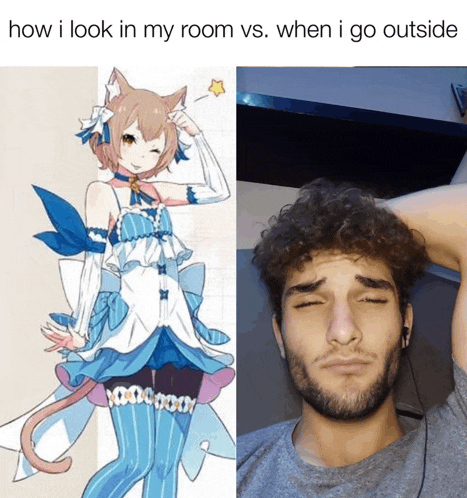 a picture of a cat girl and a picture of a man with his eyes closed