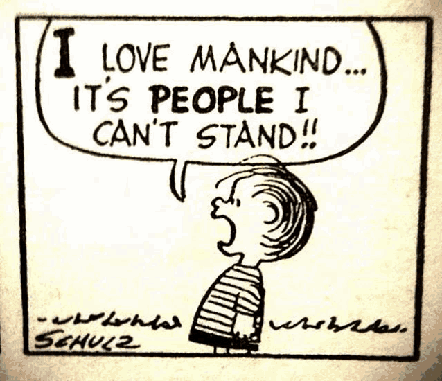 a cartoon of a boy saying " i love mankind "