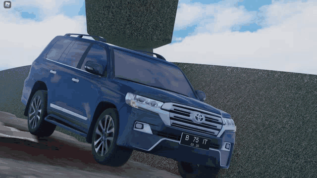 a blue toyota land cruiser with a license plate that says b 75 it