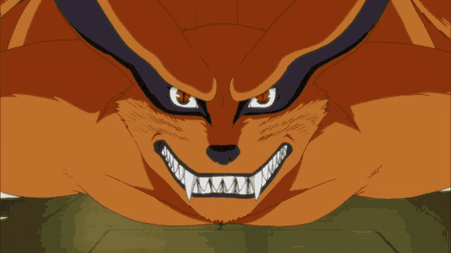 a cartoon drawing of a fox with sharp teeth