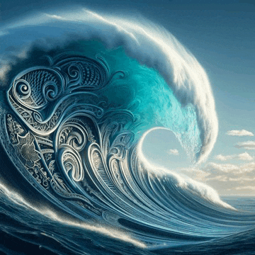 a large wave in the ocean with a swirl pattern on it