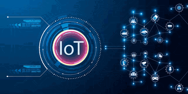 a blue background with a circle that says iot on it