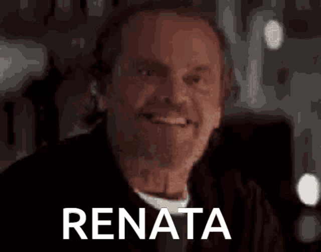 a close up of a man 's face with the word renata on the bottom