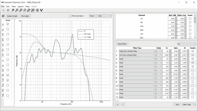 a screenshot of an acoustic prediction tool shows a graph