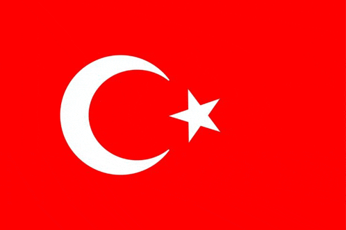 a red flag with a white crescent moon and star on it