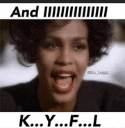 a picture of a woman with her mouth open and the words and k.y.f.l on the bottom