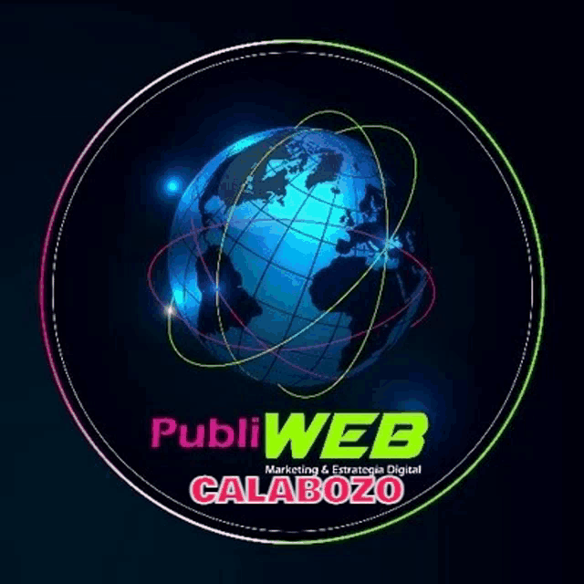 a logo for a company called publiweb calabazo with a globe in the center