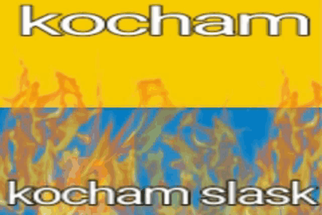 a yellow background with the words kocham and a blue background with the words kocham slask