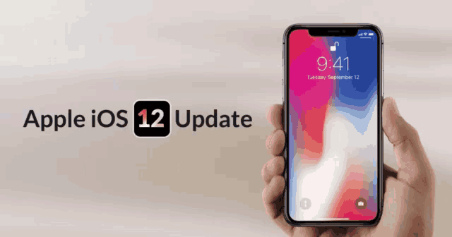 a person is holding a phone with the apple ios 12 update written below it