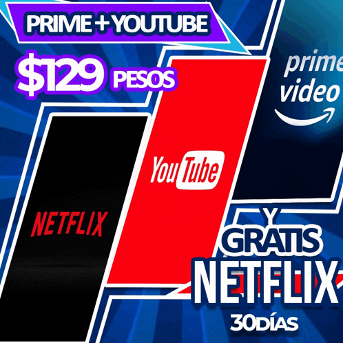 an advertisement for netflix and youtube with a price of $ 129 pesos