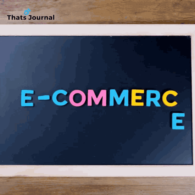 the word e-commerce is written on a blackboard