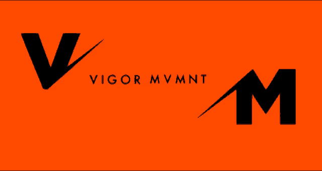 a logo for vigor mvmnt has a black letter v and a black letter m