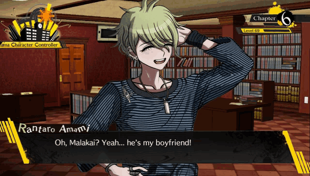 a screenshot of a video game shows a character named rantaro amami