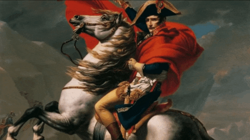 a painting of a man riding a white horse