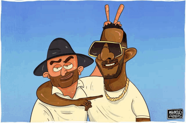 a cartoon drawing of two men with the name mahmoud abbas on the bottom