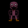 a pixel art of a person with a scarf around their neck and a black background .