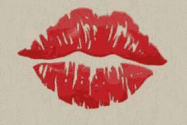 a close up of a red lips print on a white background .