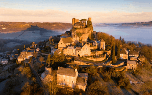 an aerial view of a small village with a microsoft logo in the lower right corner