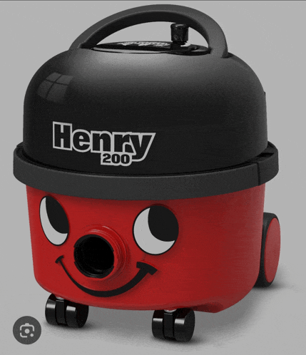 a henry 200 vacuum cleaner has a black top and red wheels