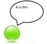 a green ball is sitting next to a speech bubble that says ky 's bro .