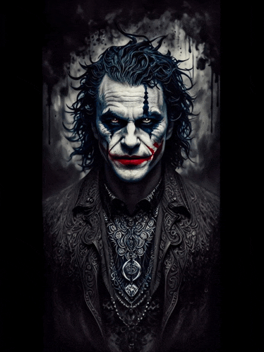 a black and white painting of the joker