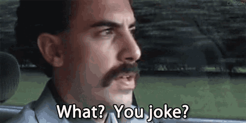 a man with a mustache is sitting in a car and saying `` what ? you joke ? '' .