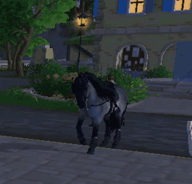 a horse in a video game with a person riding it