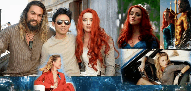 a collage of photos shows a man and woman with red hair