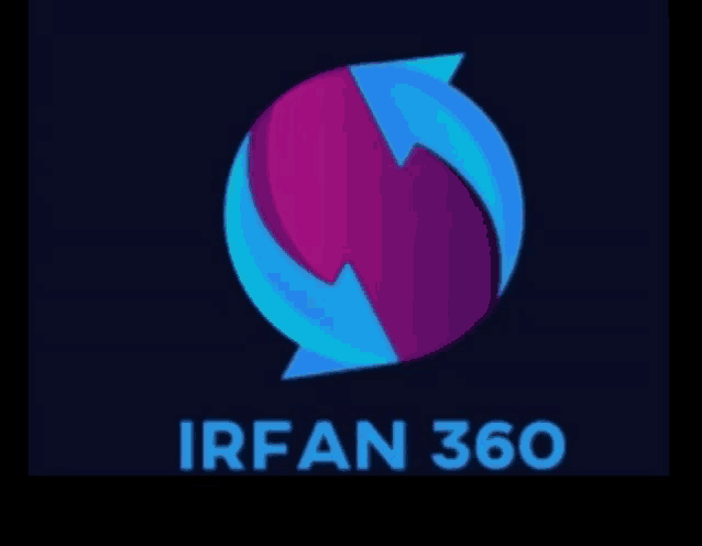 a logo for irfan 360 with a purple and blue circle and arrows