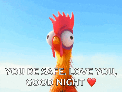 a picture of a rooster with the words " you be safe love you good night "