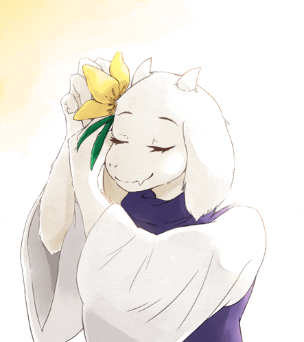 a drawing of a sheep holding a yellow flower