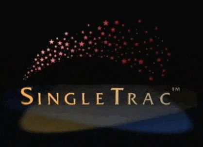 a logo for single trac with stars flying in the background