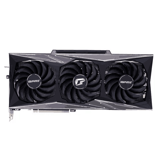 a black igame graphics card with three fans on it