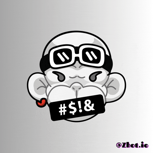 an illustration of a monkey with glasses and a # $ ! & tag around its mouth