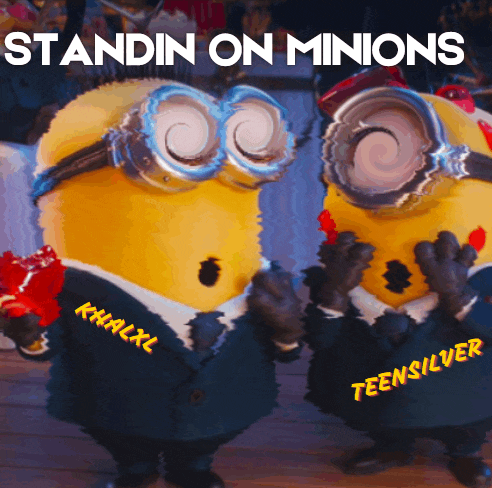 two minions standing next to each other with the words standin on minions