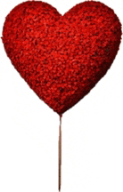 a red heart on a stick with a white background behind it