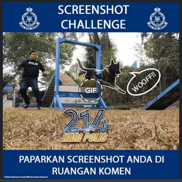 a poster for a screenshot challenge with a man in a polis uniform