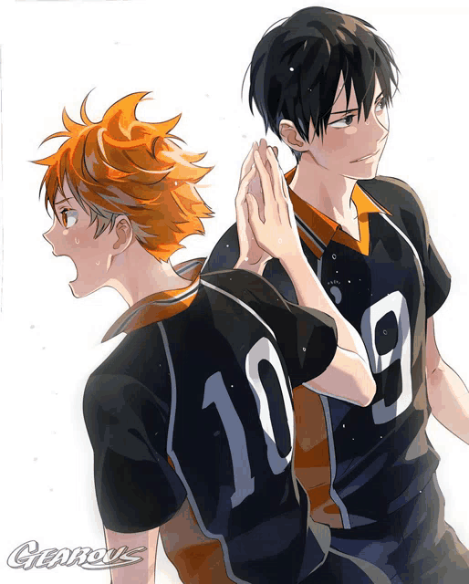 a drawing of two anime characters with the number 10 on their shirts