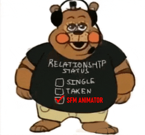 a cartoon bear wearing a black shirt that says relationship status single taken sfm animator