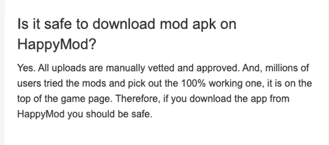 a page that says is it safe to download mod apk on happy mod