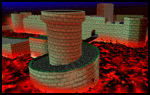 a computer generated image of a castle in the middle of a fire