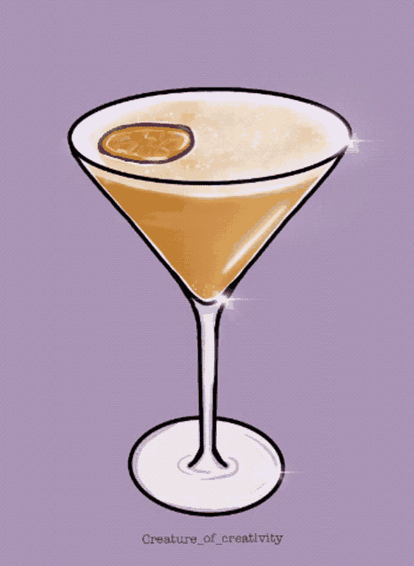 a drawing of a martini glass with a passion fruit slice in it