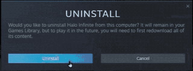 a screen asking if you want to uninstall halo infinite from this computer