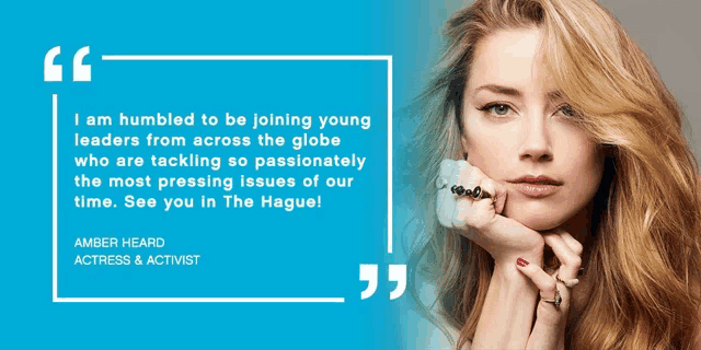 a quote from amber heard actress and activist is on a blue background