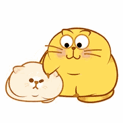 a yellow cartoon cat is holding a white cat on its back .