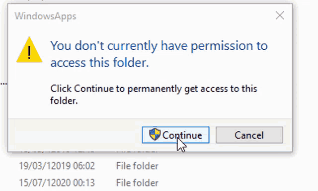 a window that says " you have been denied permission to access this folder " on it