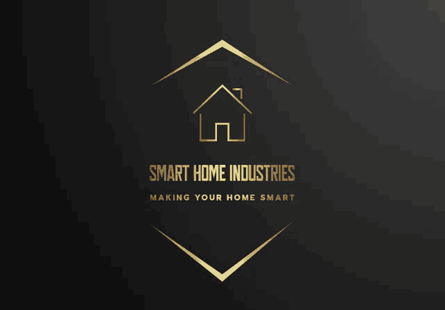 a logo for smart home industries shows a house in gold