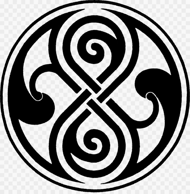 a black and white celtic symbol with swirls in a circle on a transparent background .